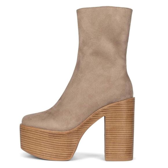 Jeffrey Campbell Mexique-3 Taupe Suede Platform Block Heel Bootie Size 8.5 - Picture 1 of 12